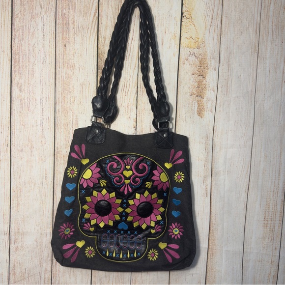 Loungefly Black Multicolor Skull Shoulder Bag - Picture 1 of 15